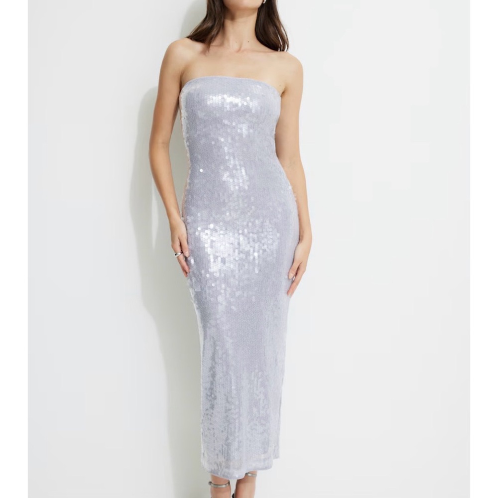 Elegant Silver Sequin Strapless Dress